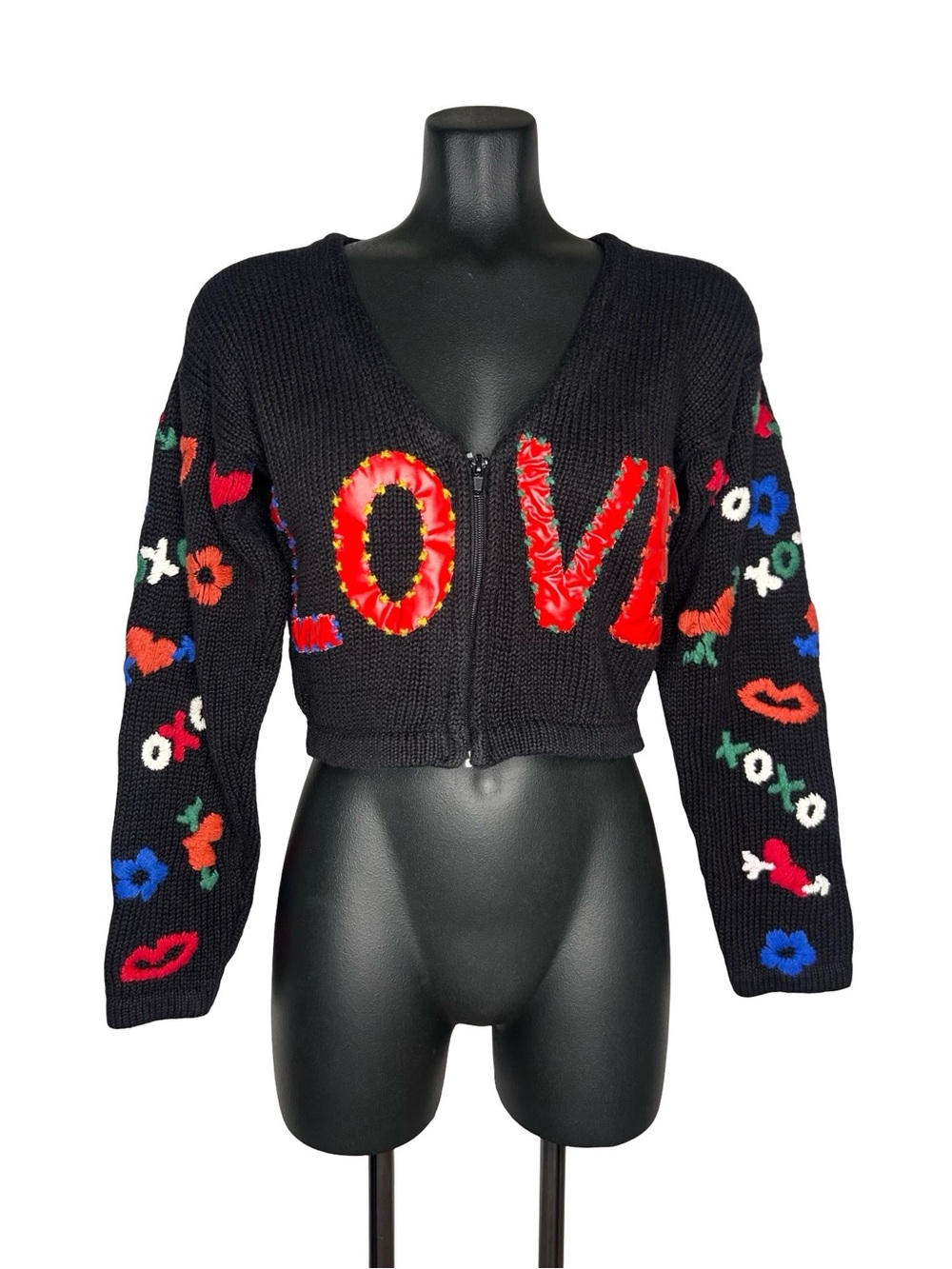Vintage Y2K cropped Black LOVE Zip Cardigan